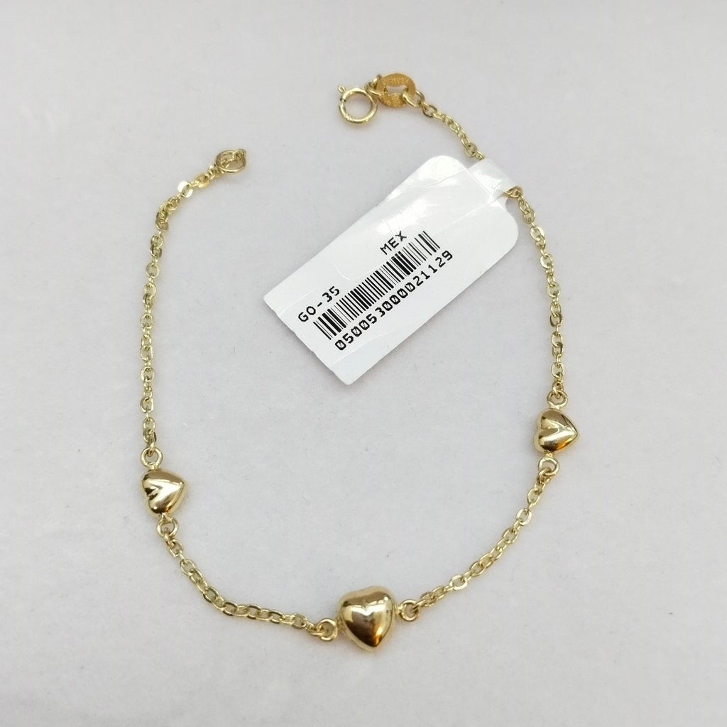 PULSERA TEJIDO ESPECIAL CON CORAZONES 14K 18 CM 1.7 GR (NUEVO)