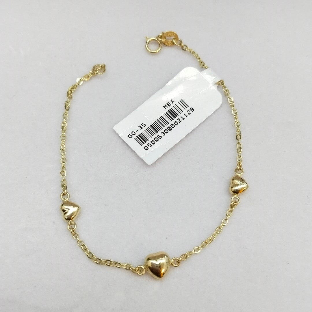 PULSERA TEJIDO ESPECIAL CON CORAZONES 14K 18 CM 1.7 GR (NUEVO)