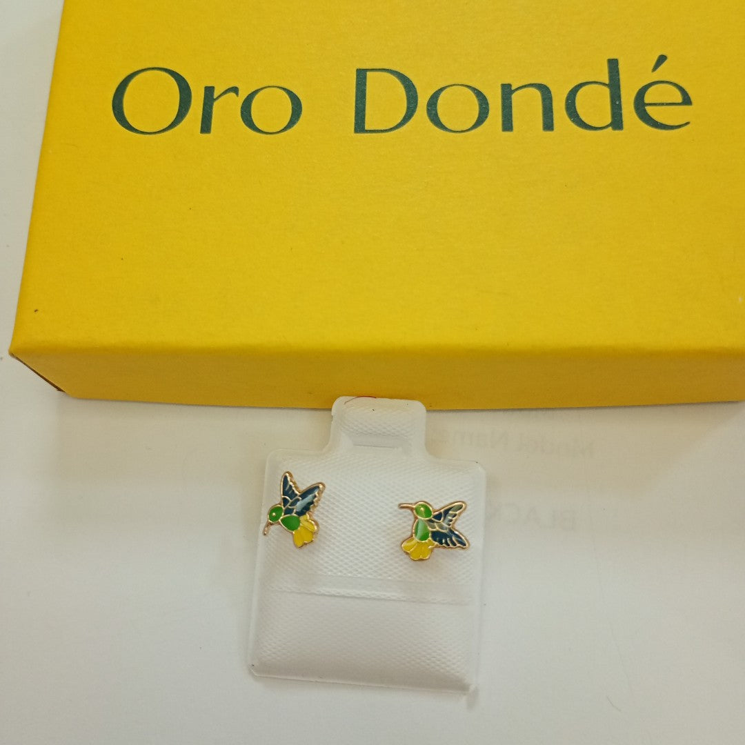 BROQUELES BROQUEL FIG COLIBRI ESMALTE VERDE 14K 0.2138 GR (NUEVO)