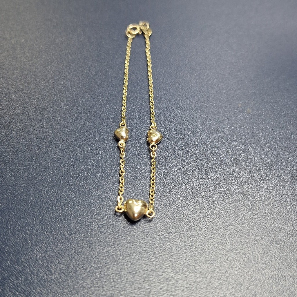 PULSERA TEJIDO ESPECIAL CON CORAZONES 14K 18 CM 1.6 GR (NUEVO)