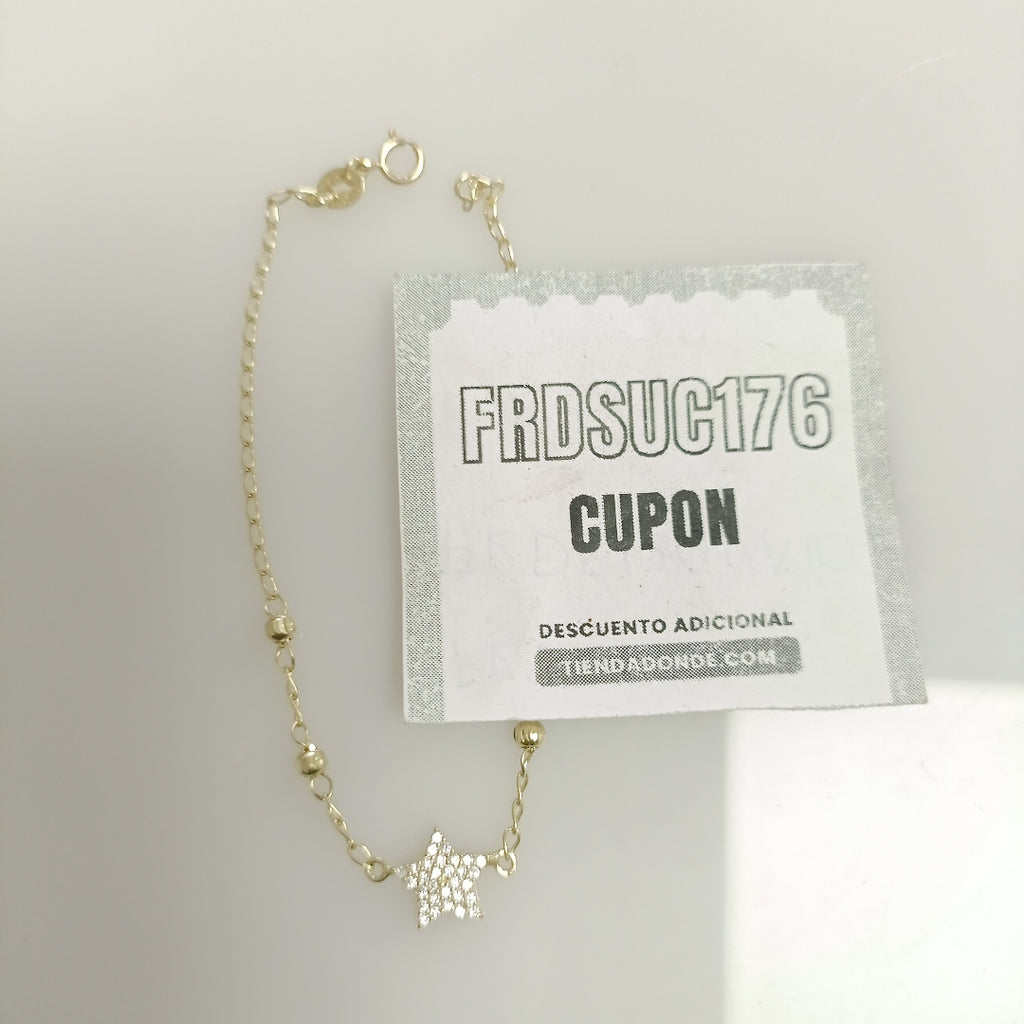 PULSERA ESPECIAL CON ESTRELLA Y CIRCONIAS 14K 18 CM 1.5 GR (NUEVO)