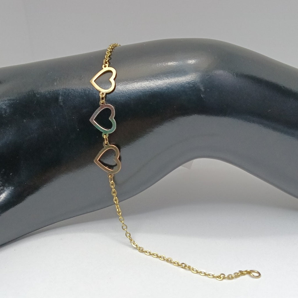 PULSERA ESPECIAL CON CORAZONES 14K 18 CM 1.4 GR (NUEVO)