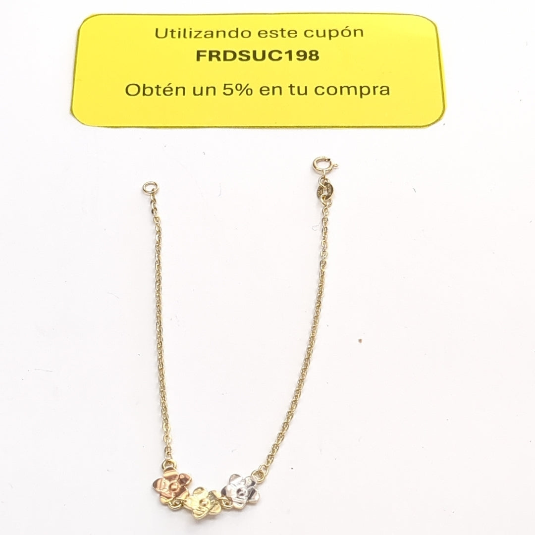 PULSERA TEJIDO ESPECIAL FIG FLORES 14K 18 CM 2 GR (NUEVO)