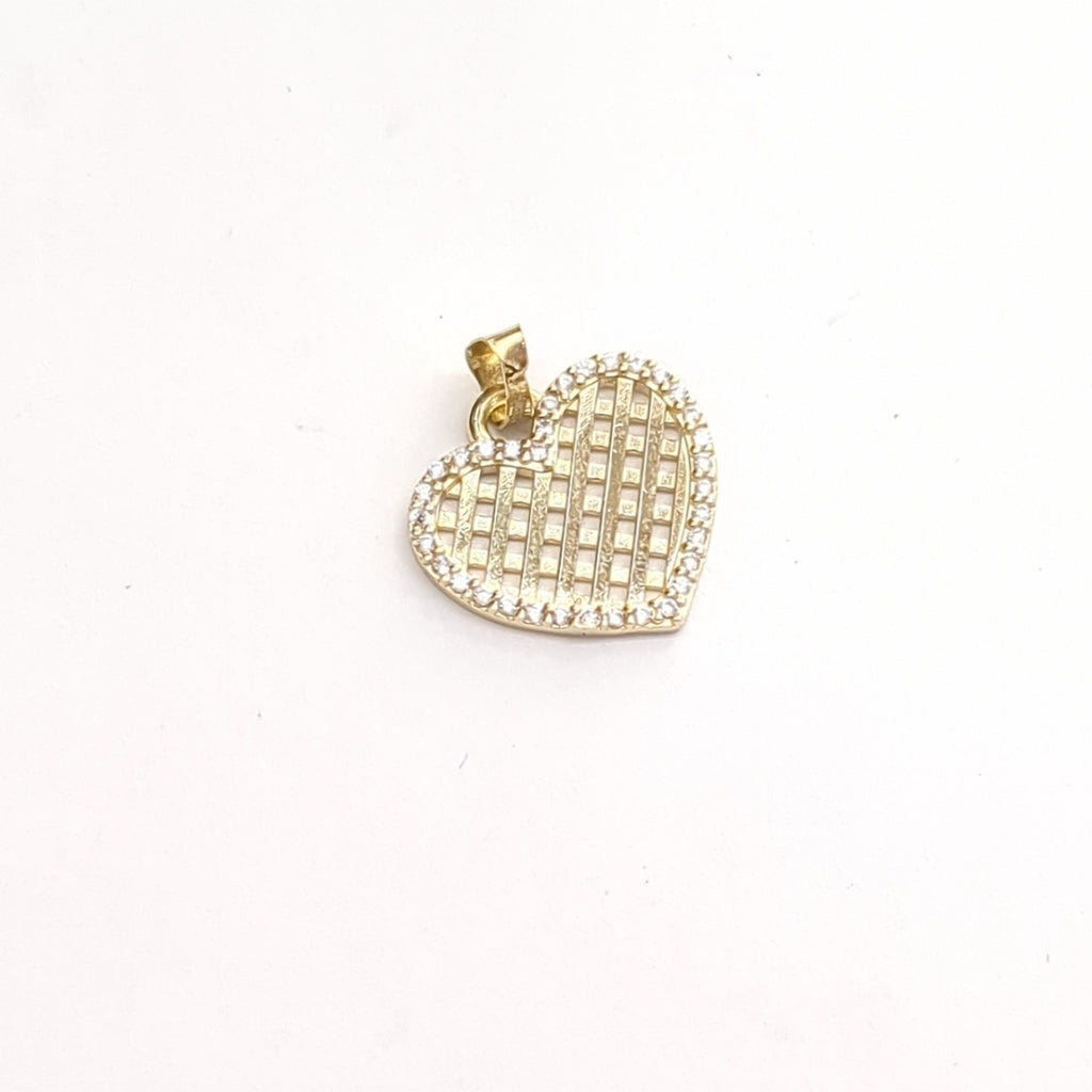 DIJE TEJIDO CORAZON CON CERCO DE CIRCONIAS 14K 1.1 GR (NUEVO)