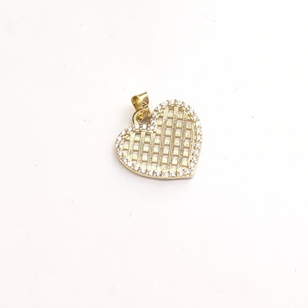 DIJE TEJIDO CORAZON CON CERCO DE CIRCONIAS 14K 1.1 GR (NUEVO)