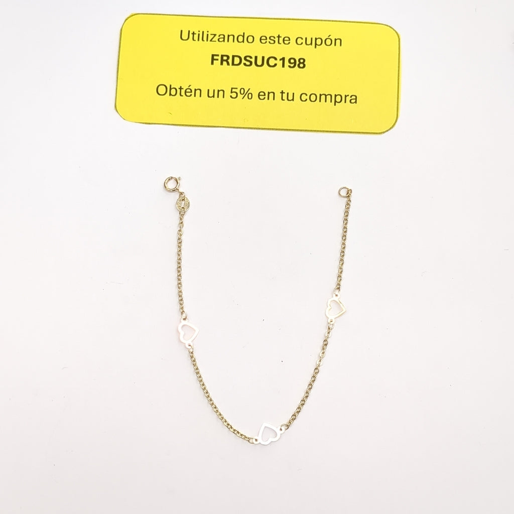 PULSERA ESPECIAL CON CORAZONES 14K 18 CM 1.3 GR (NUEVO)