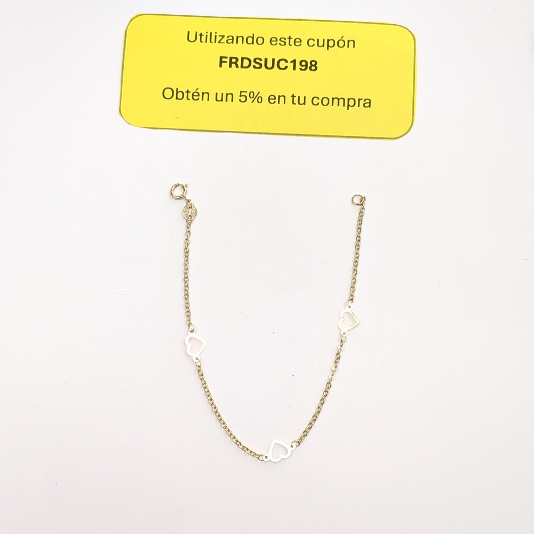 PULSERA ESPECIAL CON CORAZONES 14K 18 CM 1.3 GR (NUEVO)