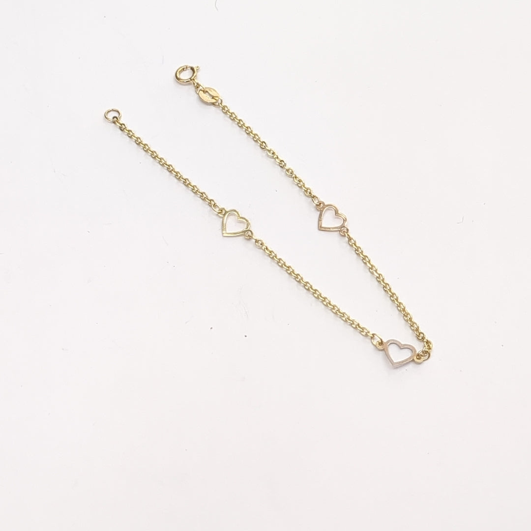 PULSERA ESPECIAL CON CORAZONES 14K 18 CM 1.2 GR (NUEVO)