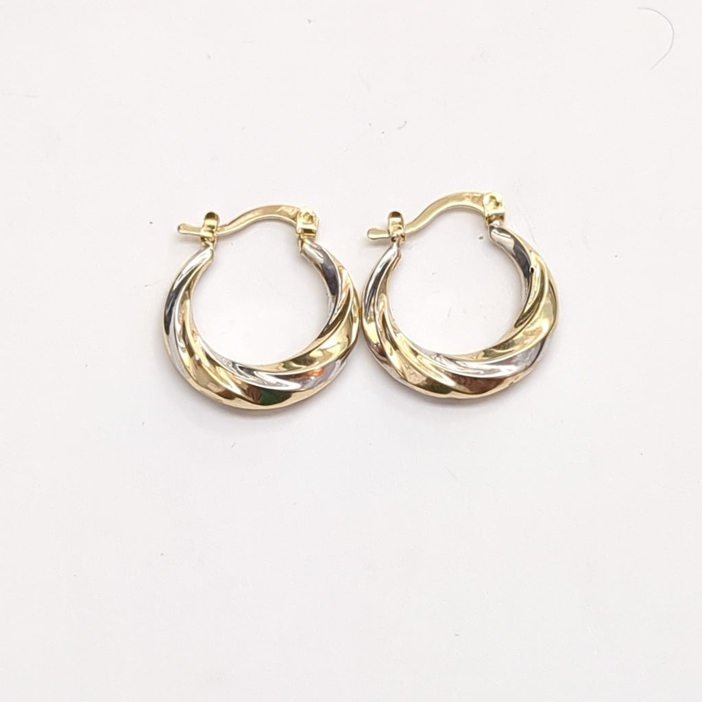 ARETES TEJIDO ARRACADA TRENZADA COMBINADA 14K 1.9 GR (NUEVO)