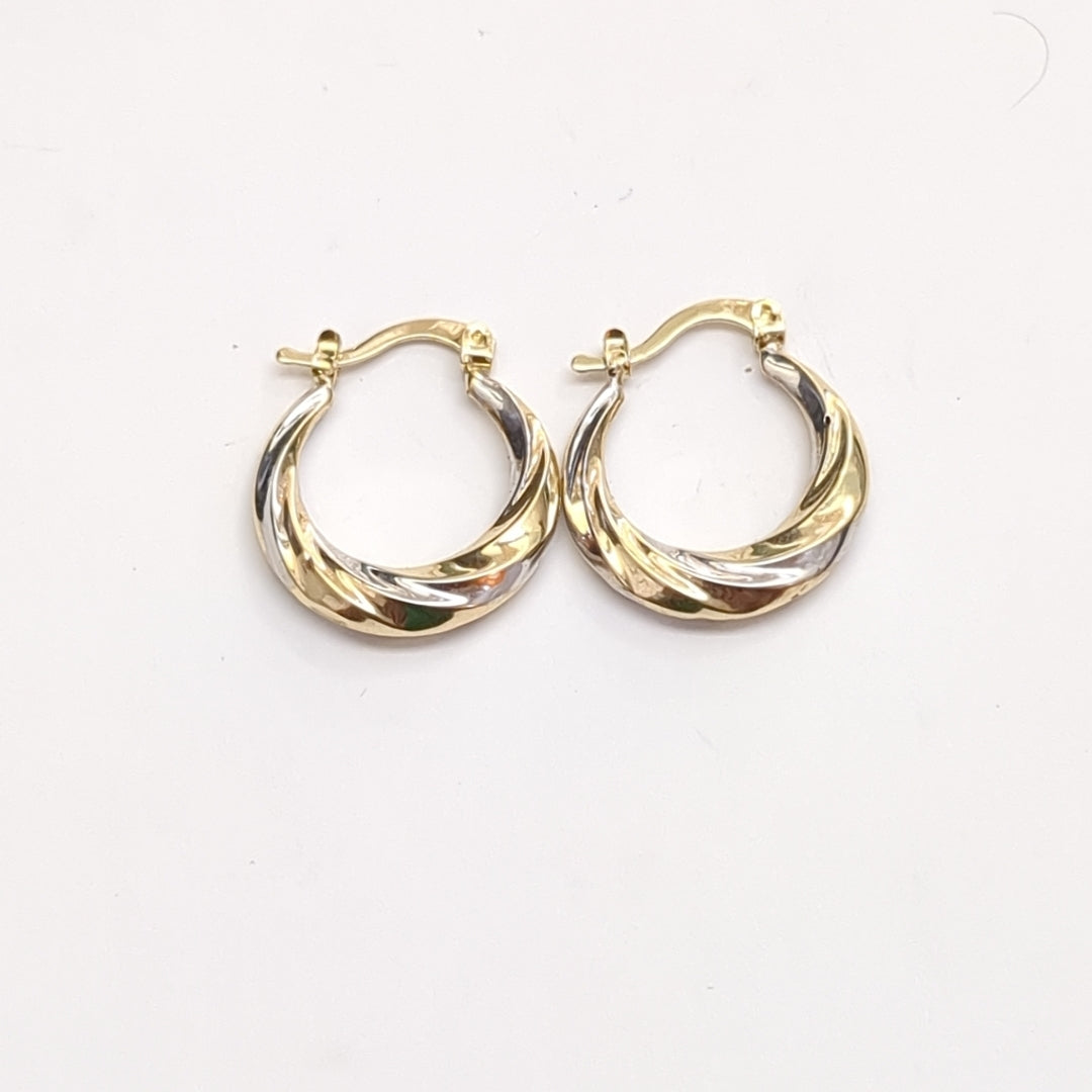 ARETES TEJIDO ARRACADA TRENZADA COMBINADA 14K 1.9 GR (NUEVO)