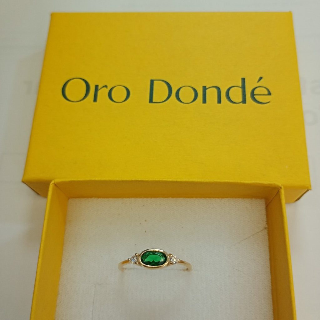 ANILLOS TEJIDO ANILLITO C CIRCONIAS Y PIEDRA VERDE 14K 7 1.1 GR (NUEVO)