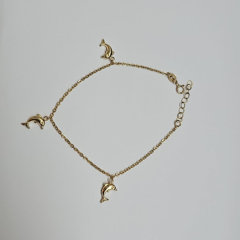 PULSERA ESPECIAL CON DIJES DELFINES 10K 18 CM 2 GR (NUEVO)