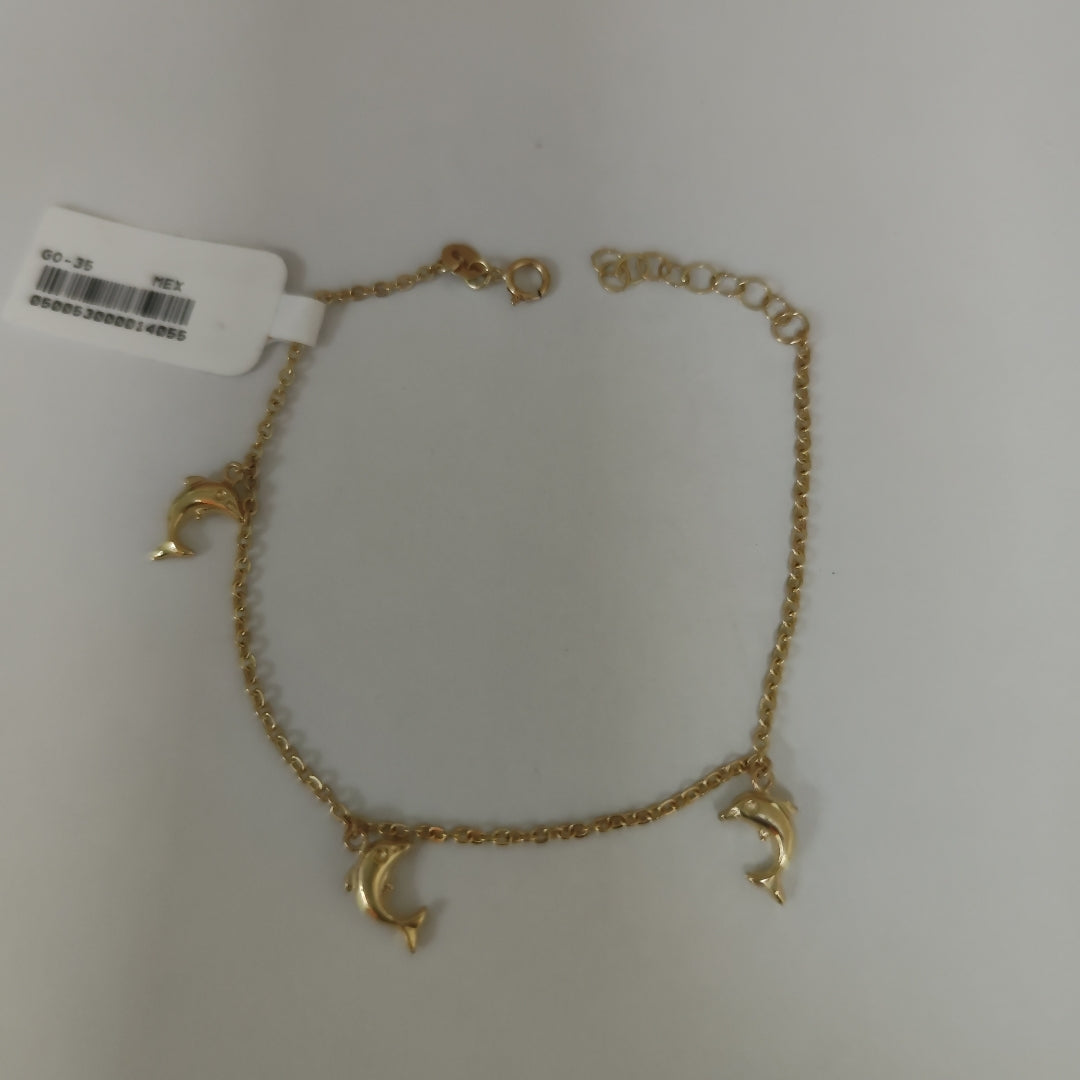 PULSERA ESPECIAL CON DIJES DELFINES 10K 18 CM 2 GR (NUEVO)