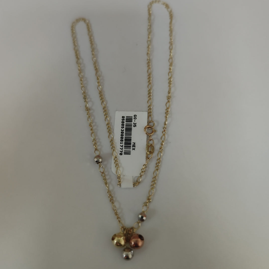 CADENA GARGANTILLA 3X1 CON ESFERAS COMBINADAS 14K 45 CM 3.1 GR (NUEVO)