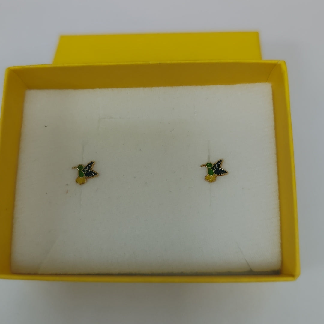 BROQUELES BROQUEL FIG COLIBRI ESMALTE VERDE 14K 0.2138 GR (NUEVO)