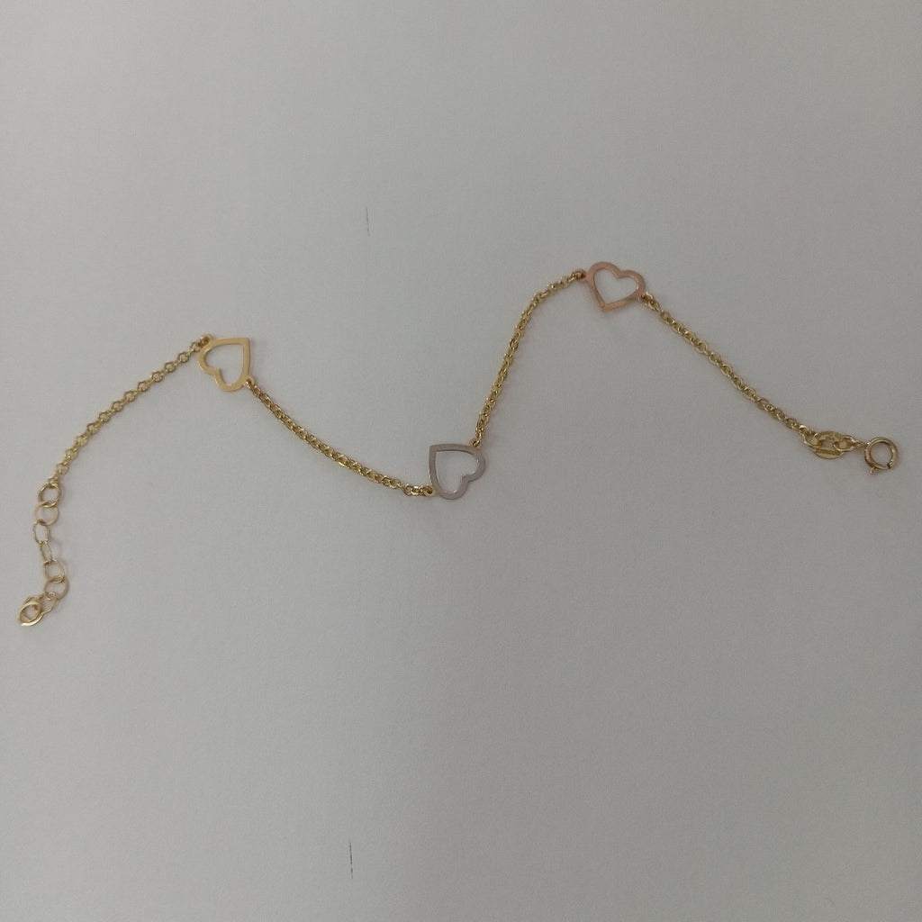 PULSERA ESPECIAL CON CORAZONES CONBINADOS 14K 18 CM 1.7 GR (NUEVO)