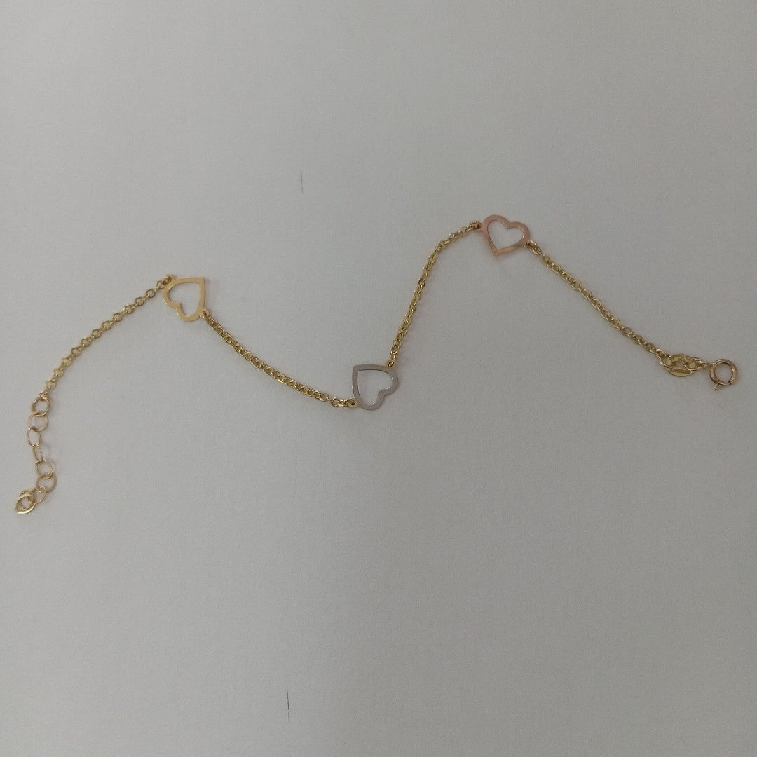 PULSERA ESPECIAL CON CORAZONES CONBINADOS 14K 18 CM 1.7 GR (NUEVO)