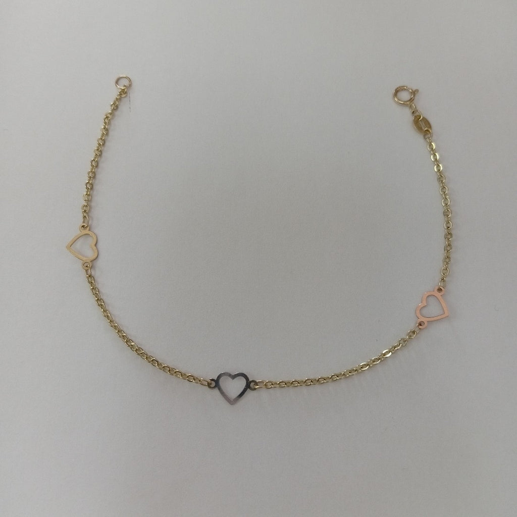 PULSERA ESPECIAL CON CORAZONES 14K 18 CM 1.3 GR (NUEVO)