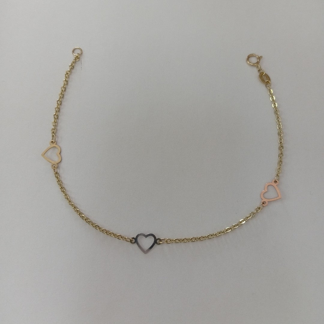 PULSERA ESPECIAL CON CORAZONES 14K 18 CM 1.3 GR (NUEVO)