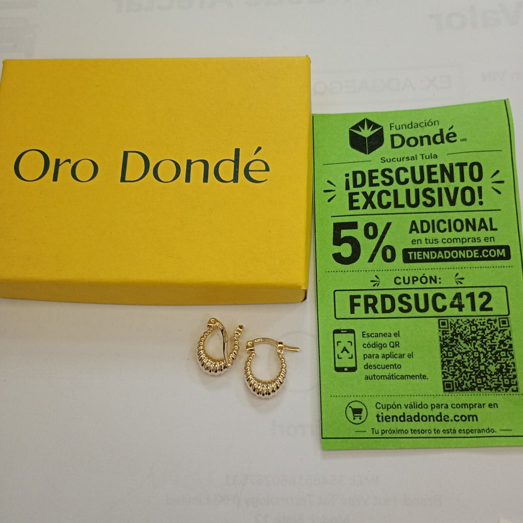 ARETES ARRACADA ESTRIADAS 14K 1.1 GR (NUEVO)