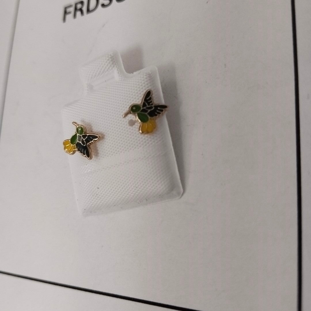 BROQUELES BROQUEL FIG COLIBRI ESMALTE VERDE 14K 0.2138 GR (NUEVO)