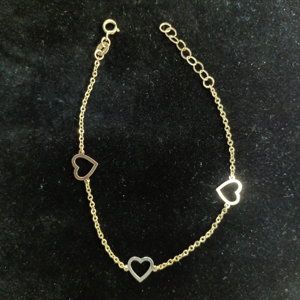 PULSERA ESPECIAL CON CORAZONES CONBINADOS 14K 18 CM 1.8 GR (NUEVO)
