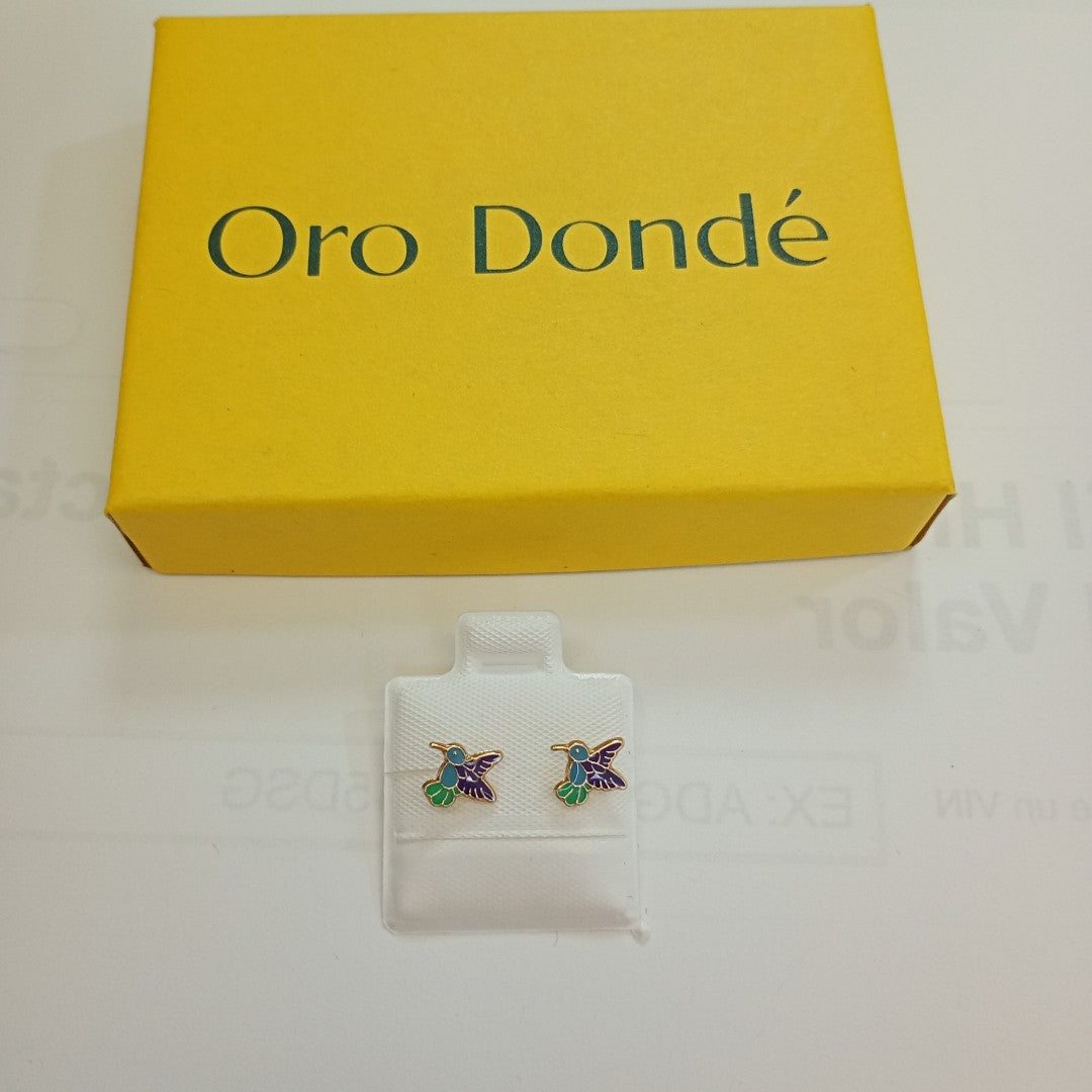 BROQUELES BROQUEL FIG COLIBRI ESMALTE AZUL 14K 0.2138 GR (NUEVO)