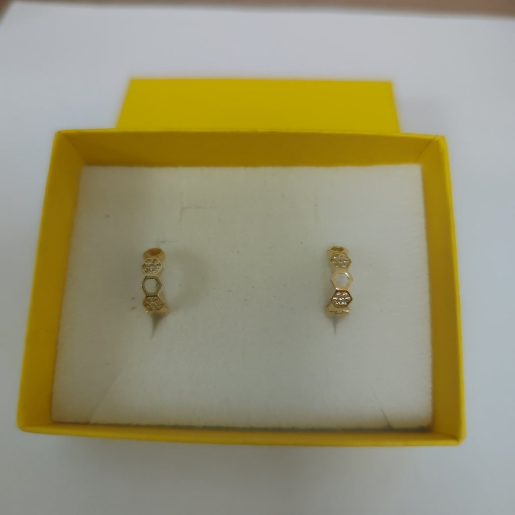 ARETES HUGGIES HEXAGONALES C CIRCONIAS 14K 2.7 GR (NUEVO)