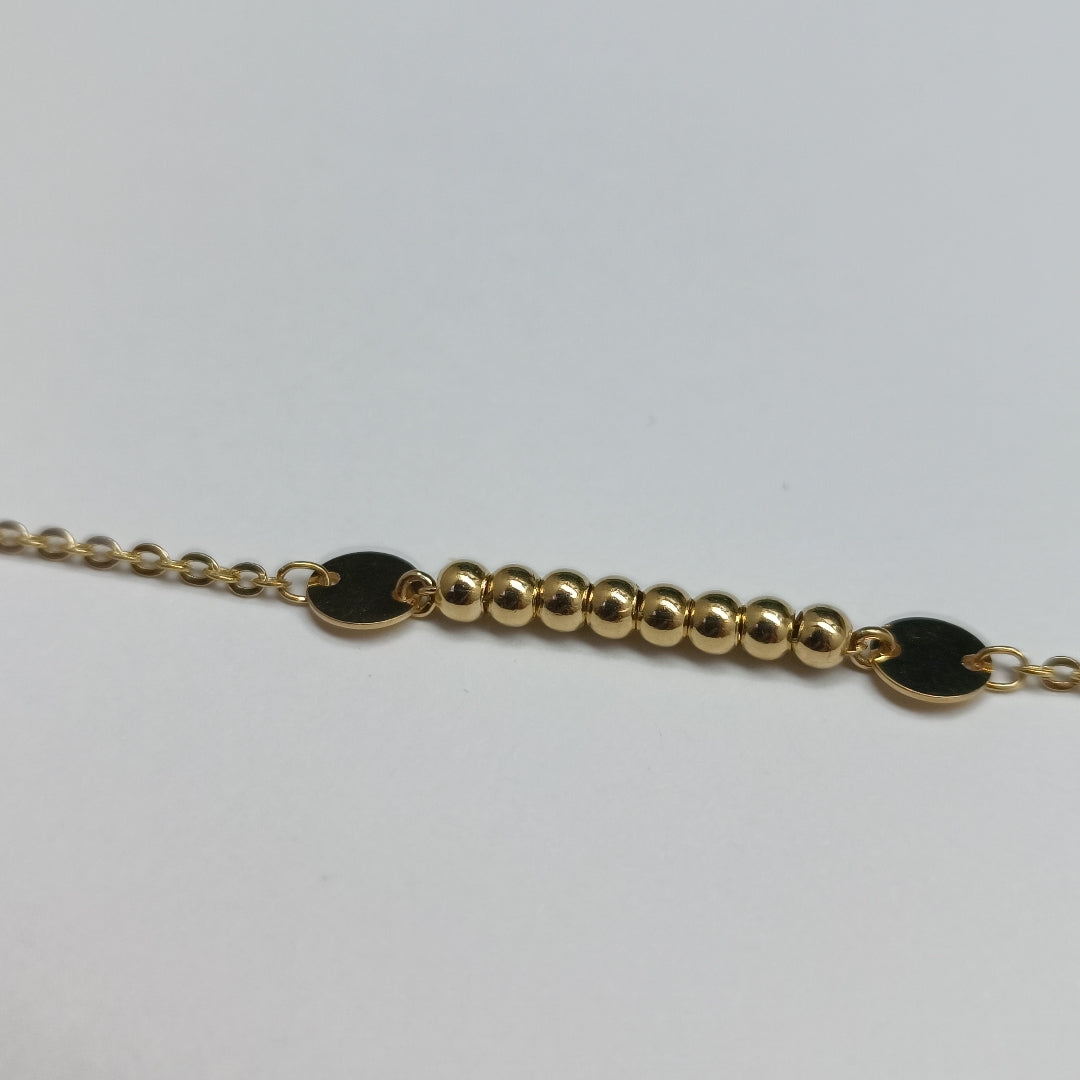 PULSERA TEJIDO ESPECIAL CON BOLITAS 14K 18 CM 1.8 GR (NUEVO)