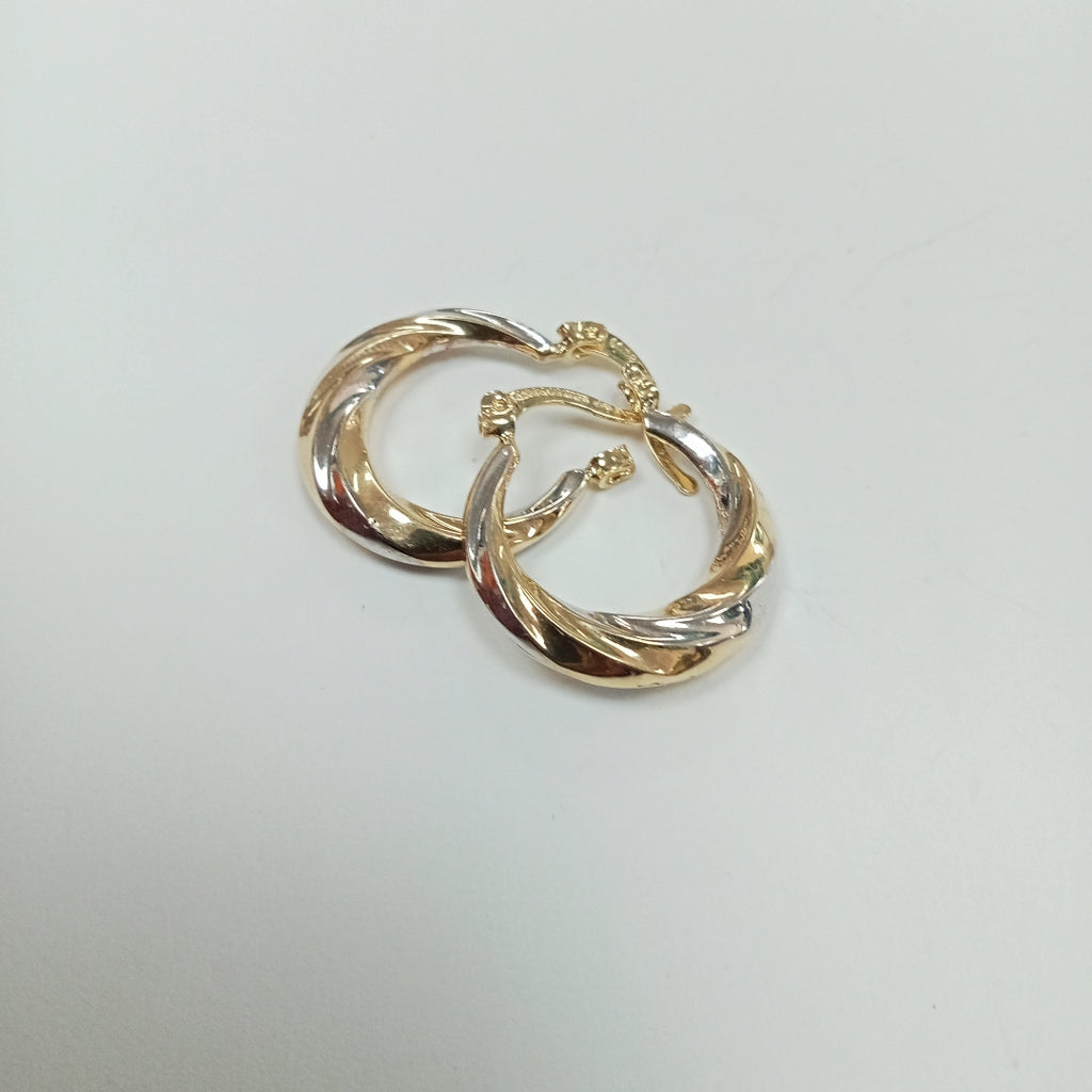 ARETES TEJIDO ARRACADA TRENZADA COMBINADA 14K 1.8 GR (NUEVO)