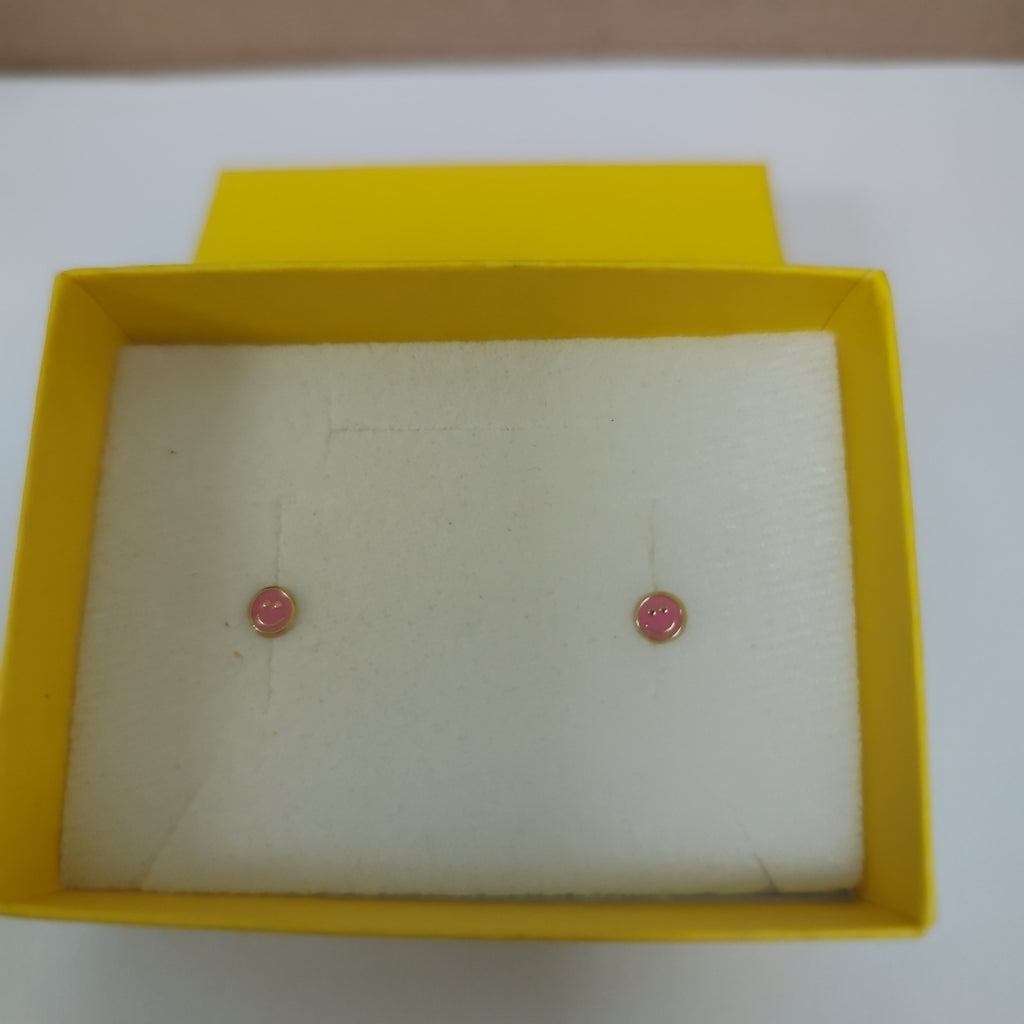 BROQUELES BROQUEL FIG SONRISA ESMALTE ROSA 14K 0.1696 GR (NUEVO)