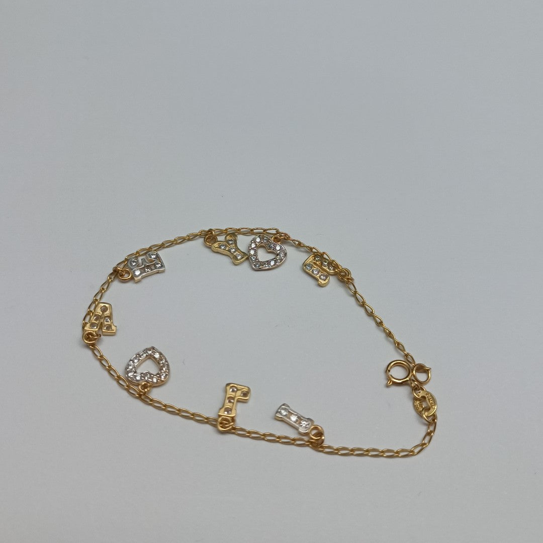 PULSERA ESPECIAL CON DIJES Y CIRCONIAS 14K 18 CM 3.3 GR (NUEVO)