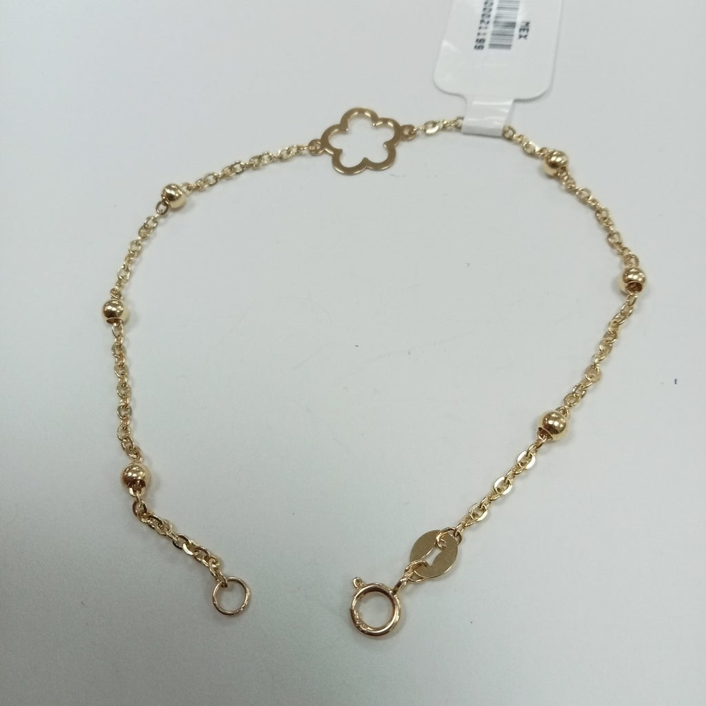 PULSERA TEJIDO ESPECIAL CON FLOR 14K 18 CM 1.6 GR (NUEVO)
