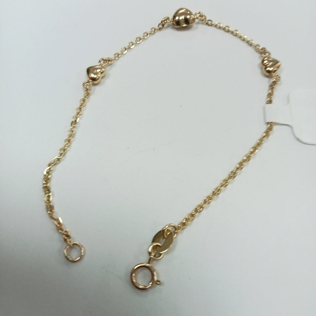 PULSERA TEJIDO ESPECIAL CON CORAZONES 14K 18 CM 1.7 GR (NUEVO)
