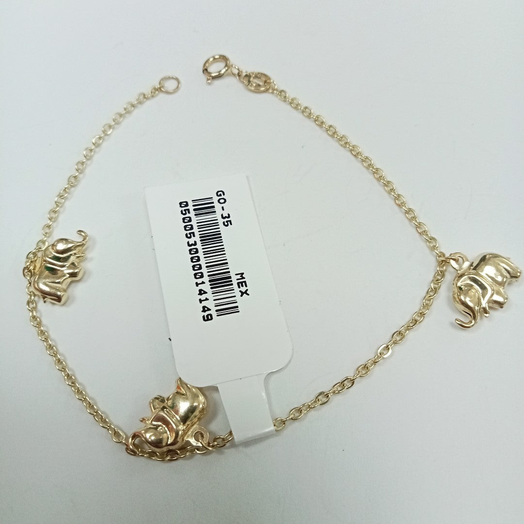 PULSERA ESPECIAL CON DIJES ELEFANTES 10K 18 CM 2.1 GR (NUEVO)