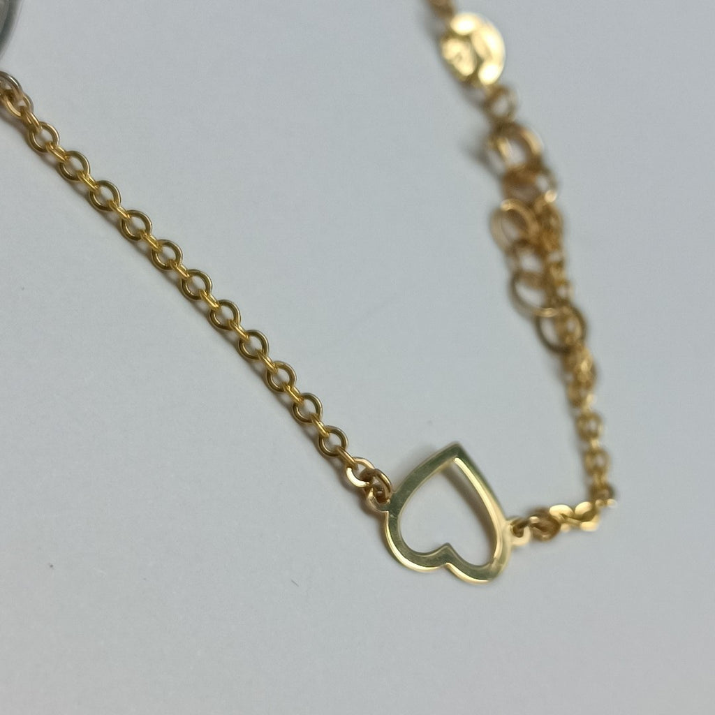 PULSERA ESPECIAL CON CORAZONES CONBINADOS 14K 18 CM 1.7 GR (NUEVO)