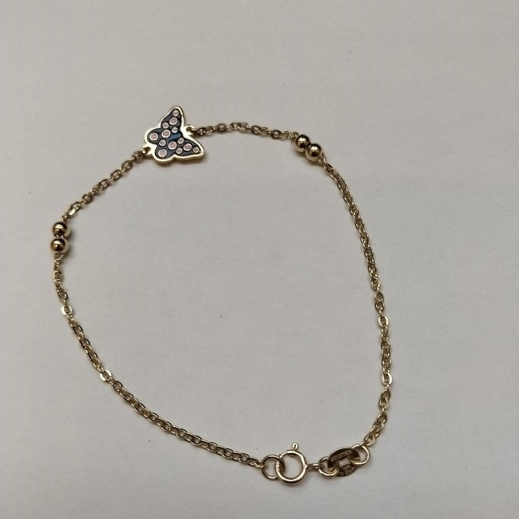 PULSERA TEJIDO ESPECIAL MARIPOSA CON ESMALTE 14K 18 CM 1.9 GR (NUEVO)