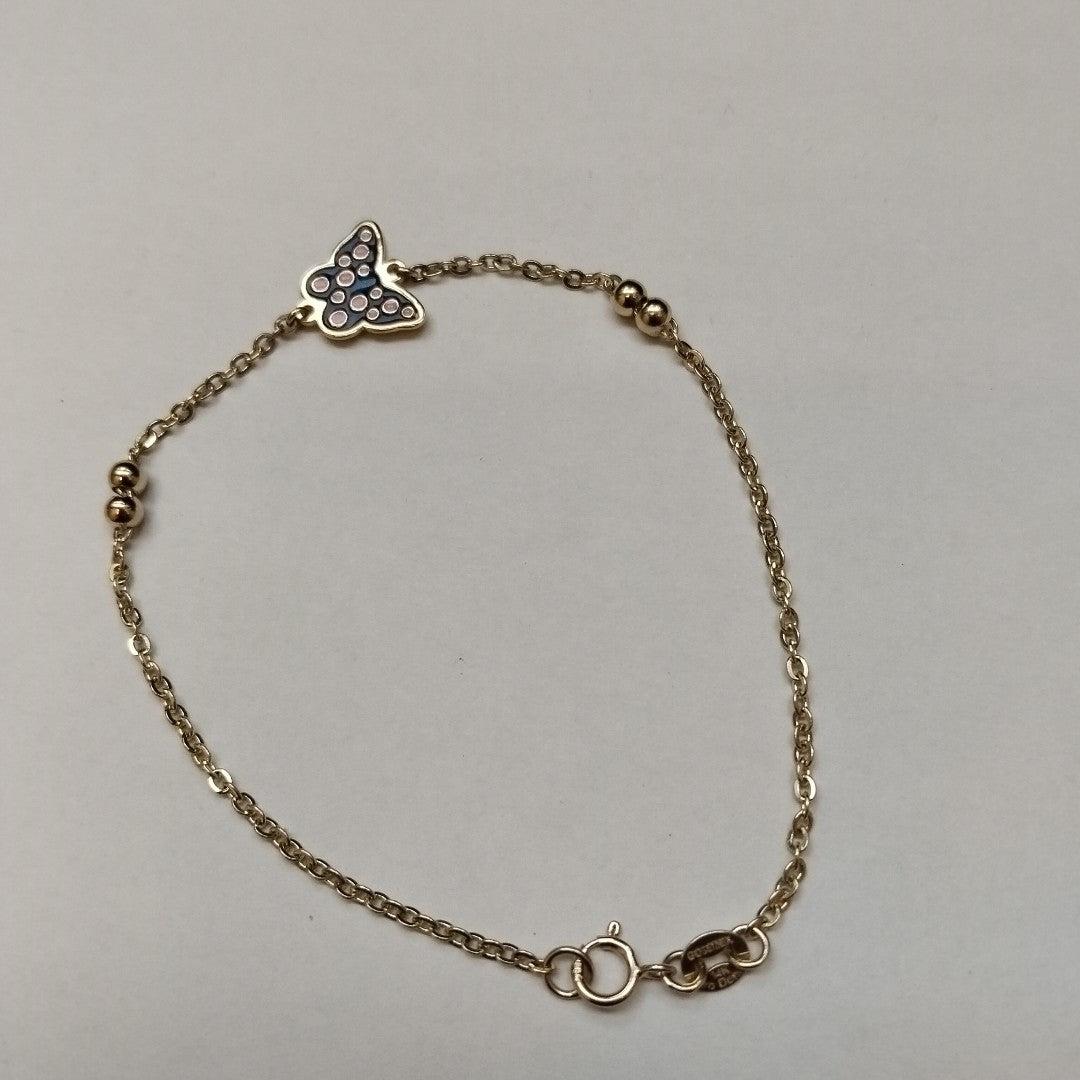 PULSERA TEJIDO ESPECIAL MARIPOSA CON ESMALTE 14K 18 CM 1.9 GR (NUEVO)