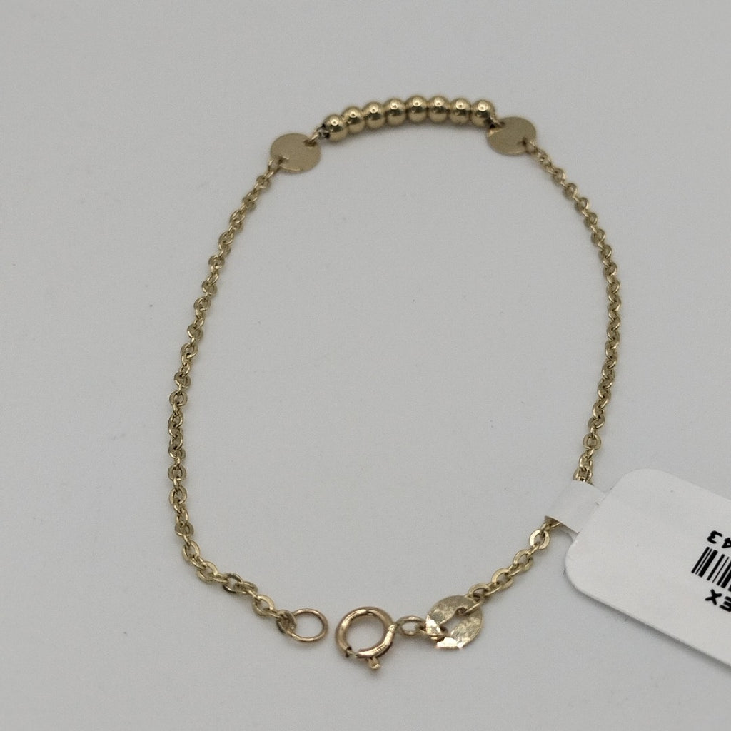 PULSERA TEJIDO ESPECIAL CON BOLITAS 14K 18 CM 1.8 GR (NUEVO)