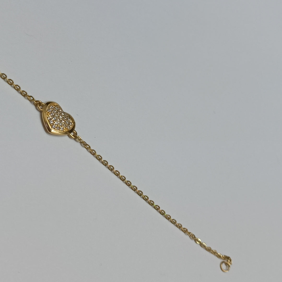 PULSERA TEJIDO ESPECIAL C CORAZON CIRCONIAS 14K 18 CM 2 GR (NUEVO)