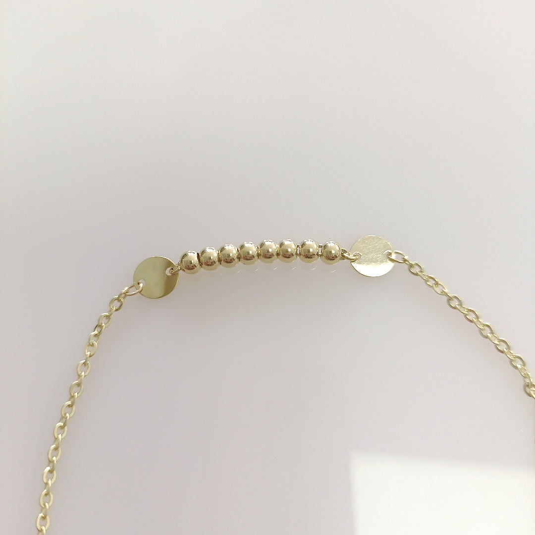 PULSERA TEJIDO ESPECIAL CON BOLITAS 14K 18 CM 1.8 GR (NUEVO)