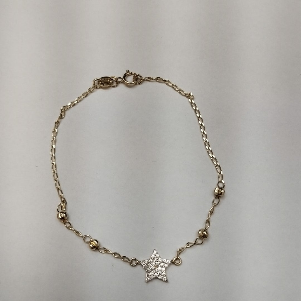 PULSERA ESPECIAL CON ESTRELLA Y CIRCONIAS 14K 18 CM 1.5 GR (NUEVO)
