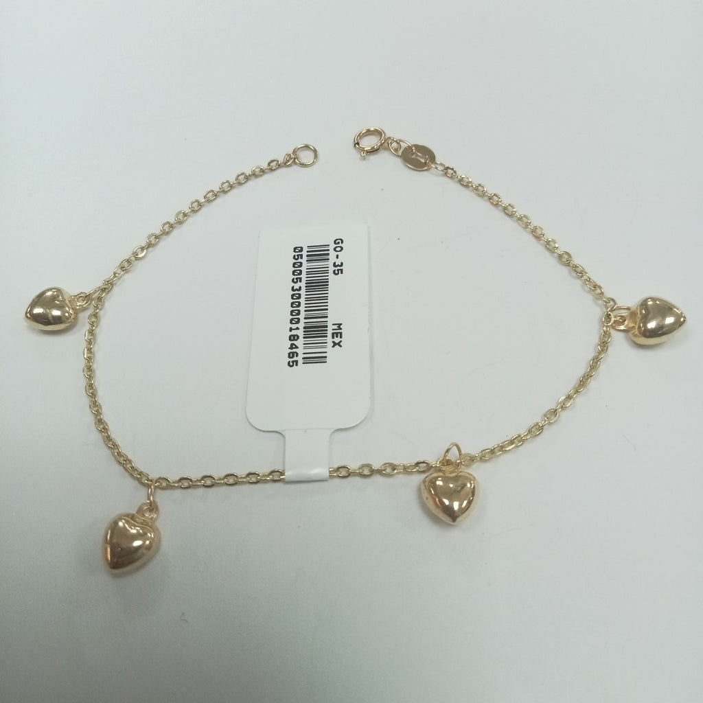 PULSERA ESP CON FIG CORAZONES 14K 18 CM 1.8 GR (NUEVO)