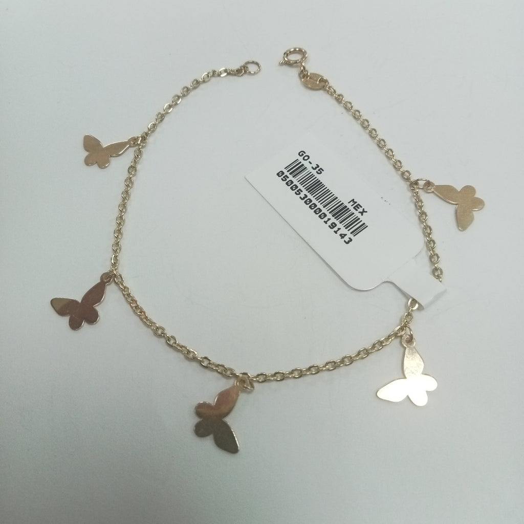 PULSERA ESPECIAL CON MARIPOSAS 14K 18 CM 2.1 GR (NUEVO)