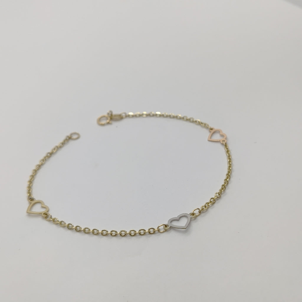 PULSERA ESPECIAL CON CORAZONES 14K 18 CM 1.3 GR (NUEVO)