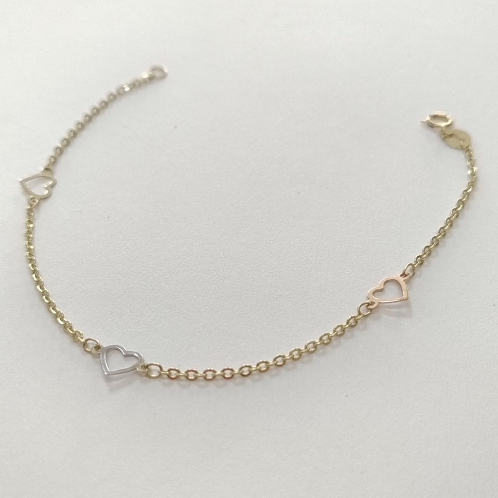 PULSERA ESPECIAL CON CORAZONES 14K 18 CM 1.2 GR (NUEVO)