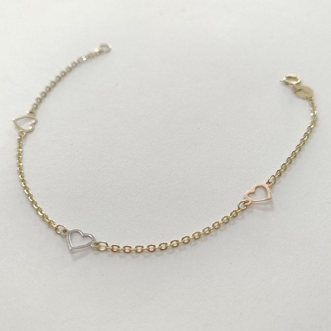 PULSERA ESPECIAL CON CORAZONES 14K 18 CM 1.2 GR (NUEVO)