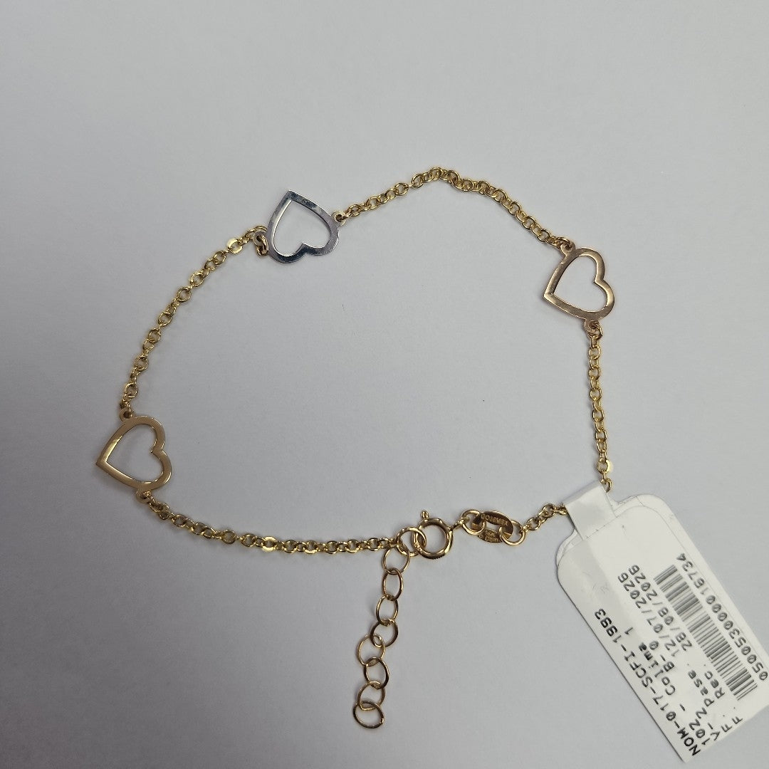 PULSERA ESPECIAL CON CORAZONES CONBINADOS 14K 18 CM 1.7 GR (NUEVO)