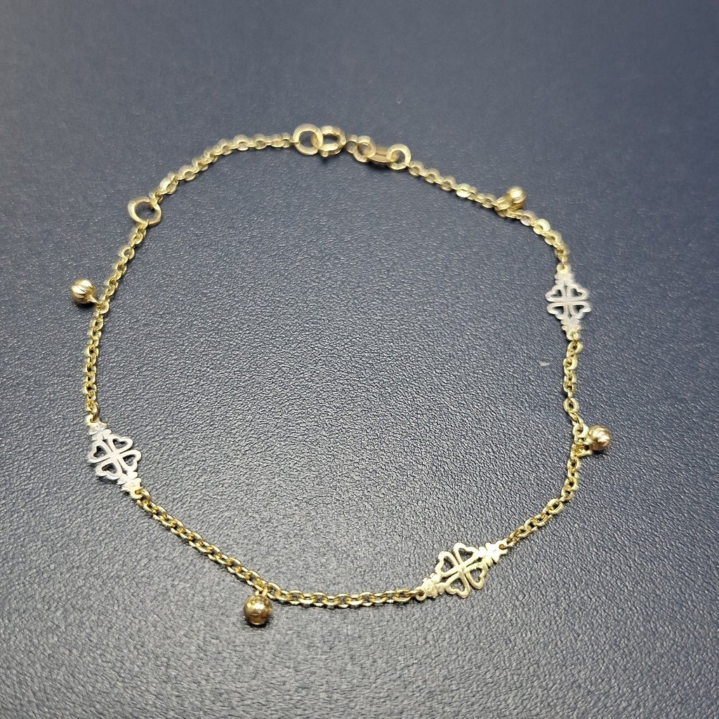 PULSERA ESPECIAL CON TREBOL 14K 18 CM 1.8 GR (NUEVO)