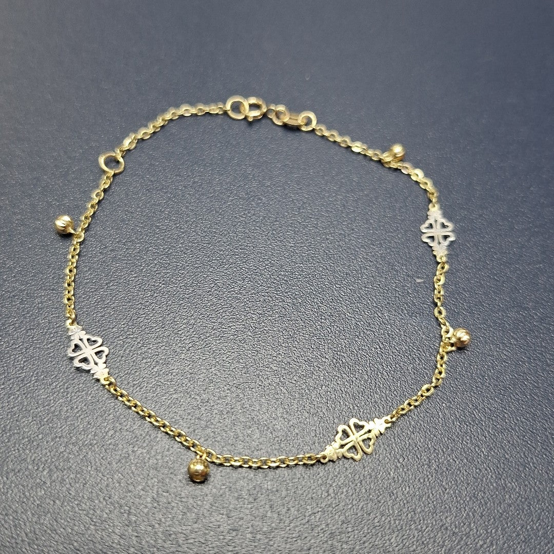 PULSERA ESPECIAL CON TREBOL 14K 18 CM 1.8 GR (NUEVO)